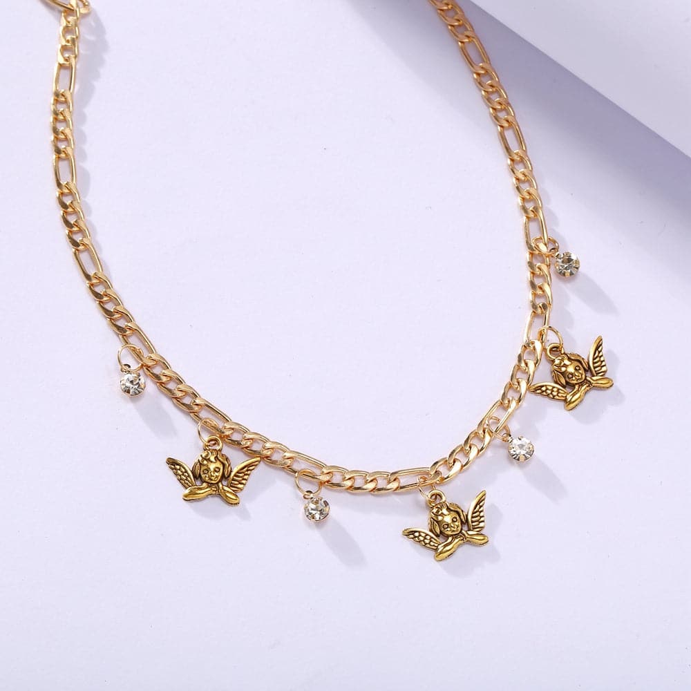 Cubic Zirconia & 18K Gold-Plated Angel Station Necklace