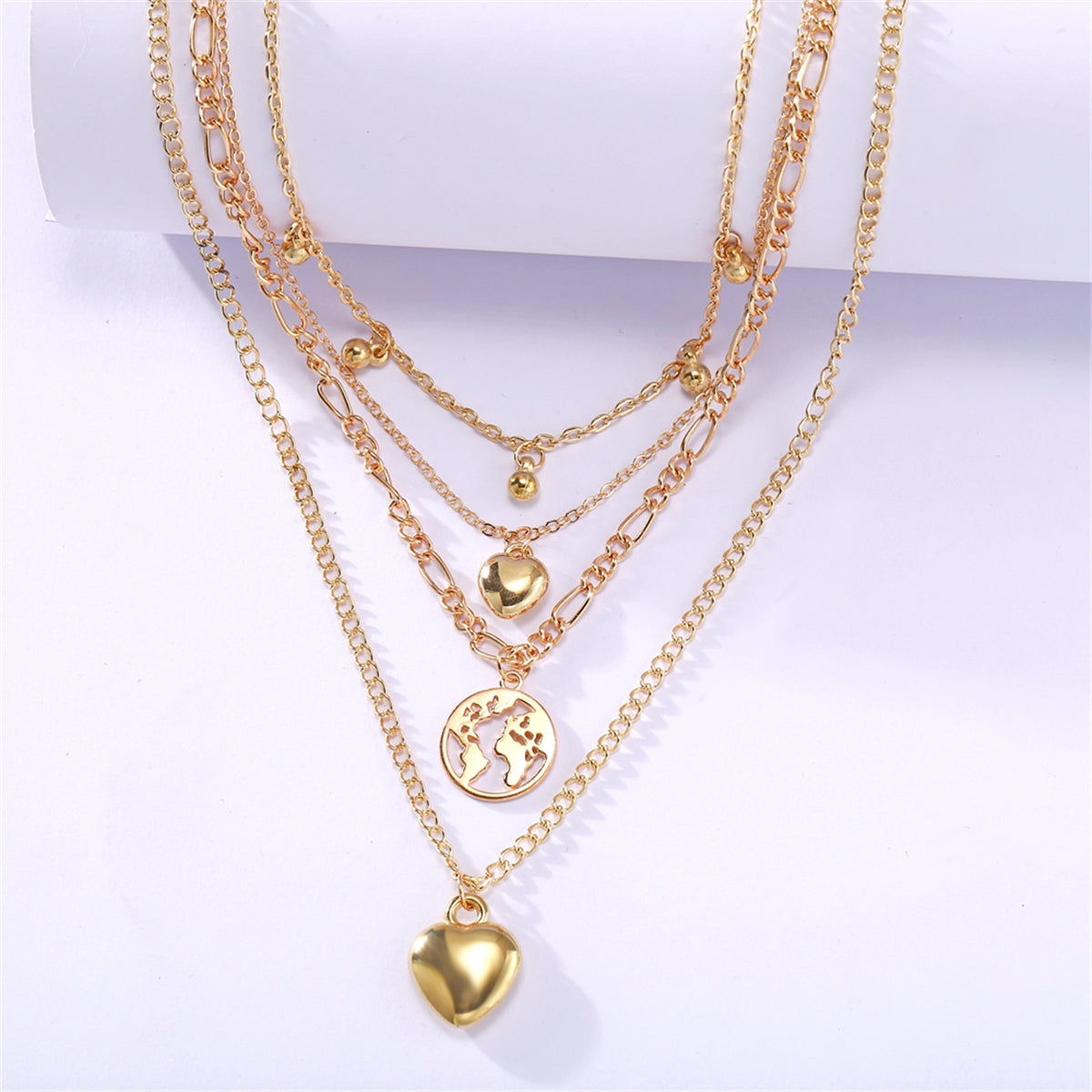 18K Gold-Plated Heart Map Layered Pendant Necklace