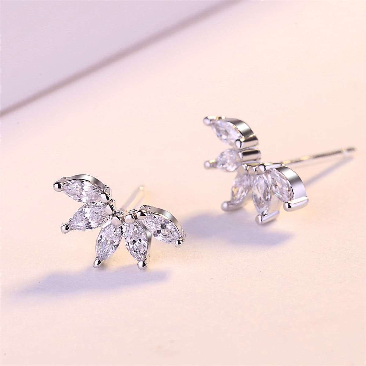 Crystal & Silver-Plated Marquise-Cut Wing Stud Earrings