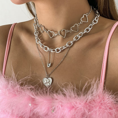 Silver-Plated Heart Pendant Necklace Set, jewelry gift sets for women, dainty minimalist design, lifestyle look
