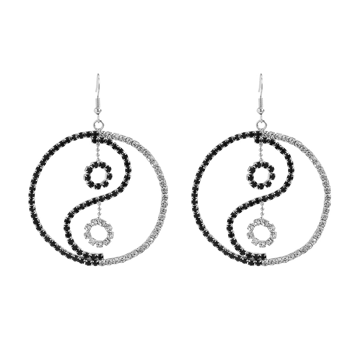 Cubic Zirconia and Silver-Plated Open Yin Yang Drop Earrings, silver drop earrings for women, botanical inspired, side view