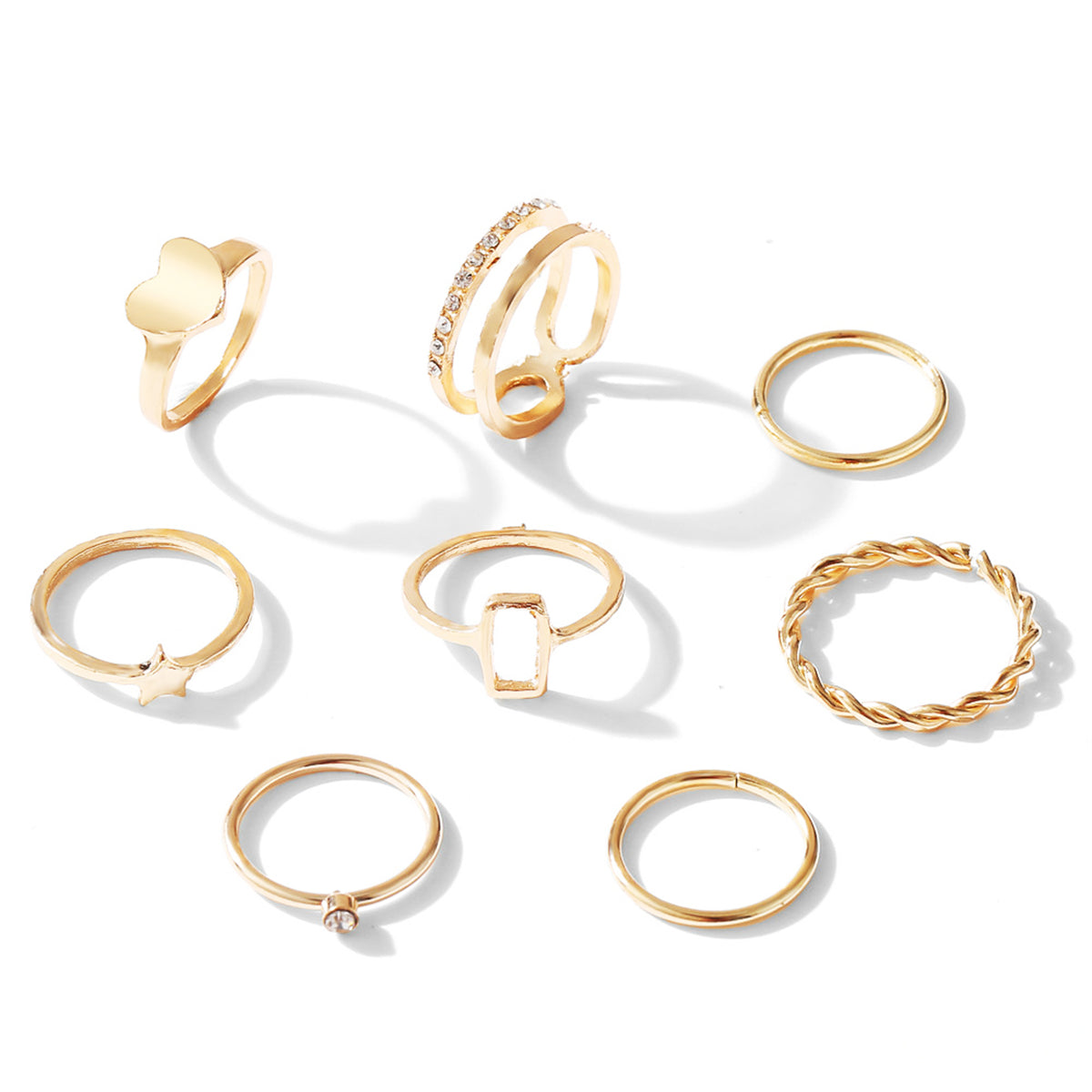 Cubic Zirconia and 18K Gold-Plated Heart Star Band Ring Set, jewelry gift sets for women, botanical inspired, side view