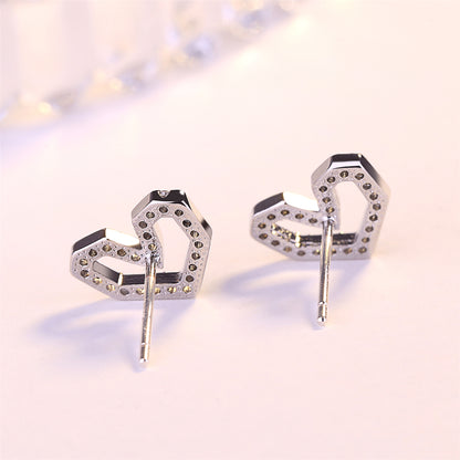 Cubic Zirconia and Silver-Plated Hexagon Heart Stud Earrings, silver stud earrings for women, botanical inspired, styled look