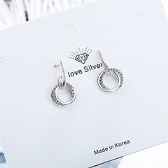 Cubic Zirconia & Silver-Plated Double-Circle Drop Earrings