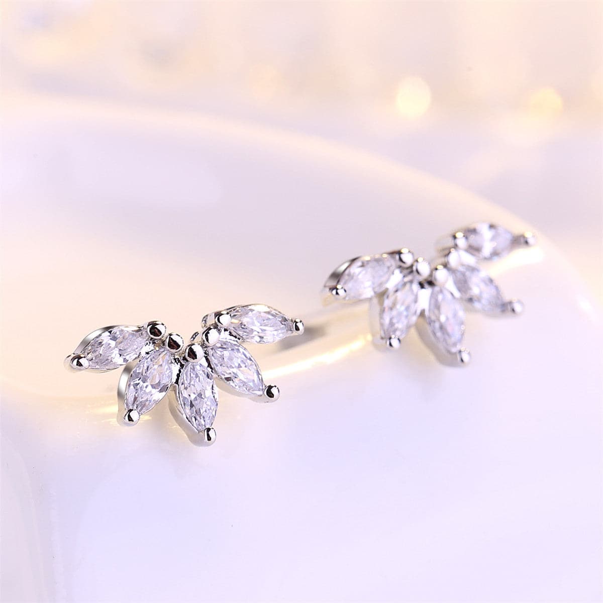 Crystal & Silver-Plated Marquise-Cut Wing Stud Earrings
