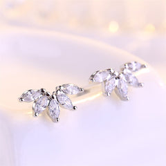 Crystal & Silver-Plated Marquise-Cut Wing Stud Earrings