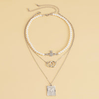Imitation Pearl & Silver Plated Butterfly Card Necklace Set