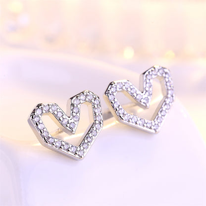 Cubic Zirconia and Silver-Plated Hexagon Heart Stud Earrings, silver stud earrings for women, lifestyle look