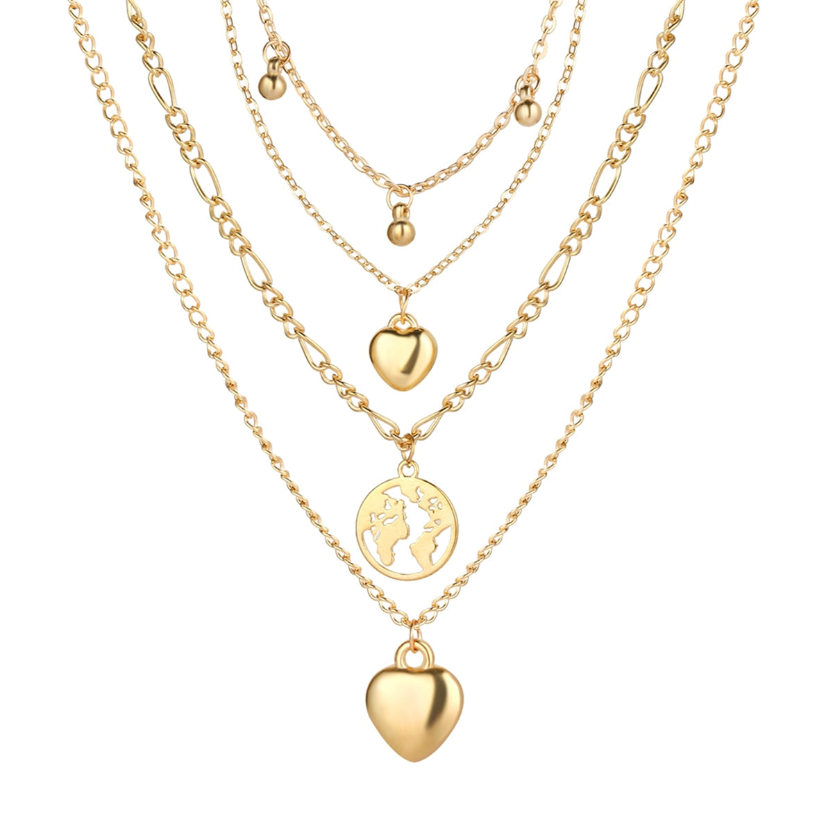 18K Gold-Plated Heart Map Layered Pendant Necklace