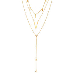 Cubic Zirconia & 18K Gold-Plated V Layered Lariat Necklace