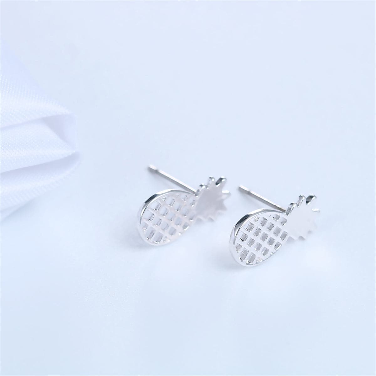 Silver-Plated Open Pineapple Stud Earrings