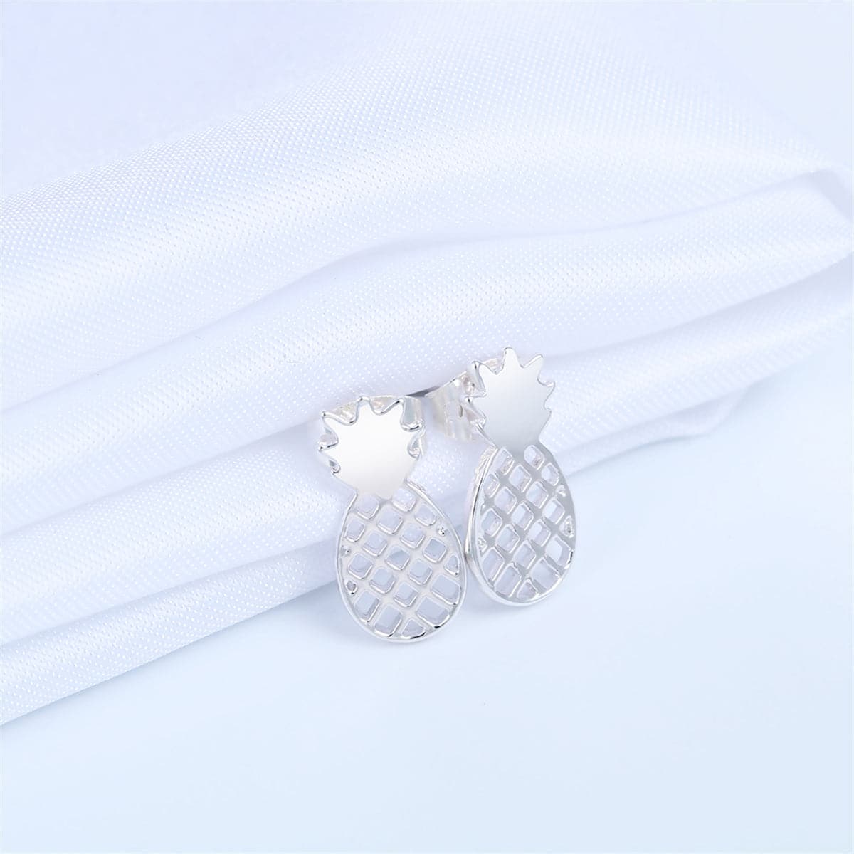 Silver-Plated Open Pineapple Stud Earrings