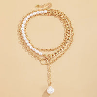 Pearl & 18K Gold-Plated Toggle-Drop Pendant Necklace Set