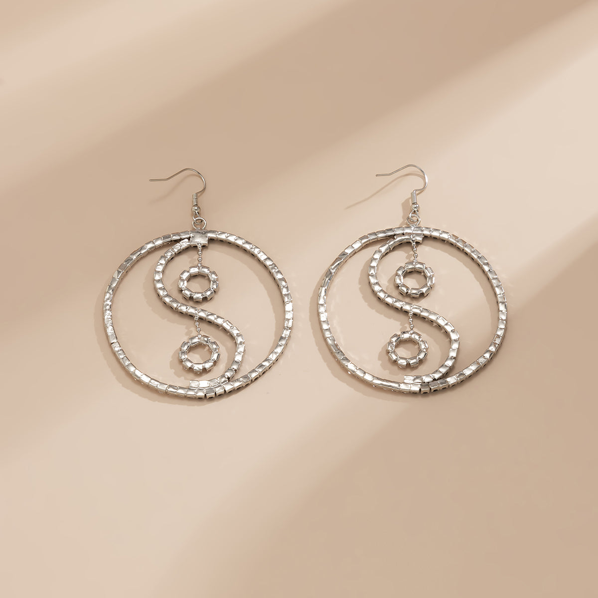 Cubic Zirconia & Silver-Plated Open Yin Yang Drop Earrings