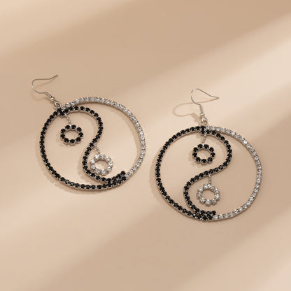 Cubic Zirconia and Silver-Plated Open Yin Yang Drop Earrings, silver drop earrings for women, detail close-up
