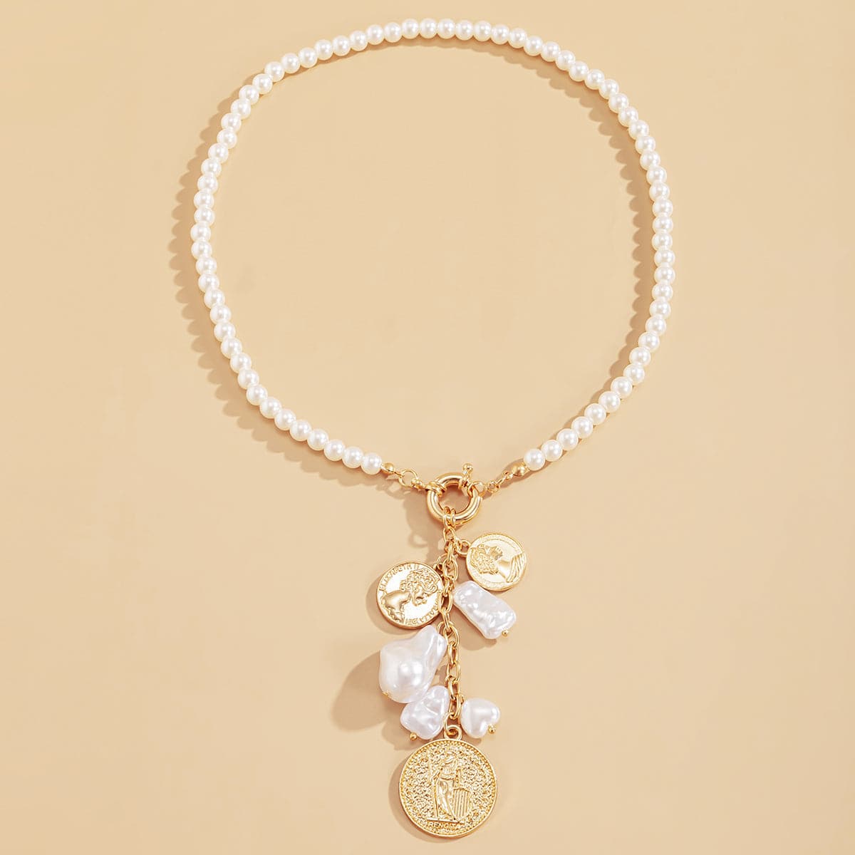 Pearl and 18K Gold-Plated Beaded Coin Pendant Necklace, gold pendant necklace for women, everyday style, styled look