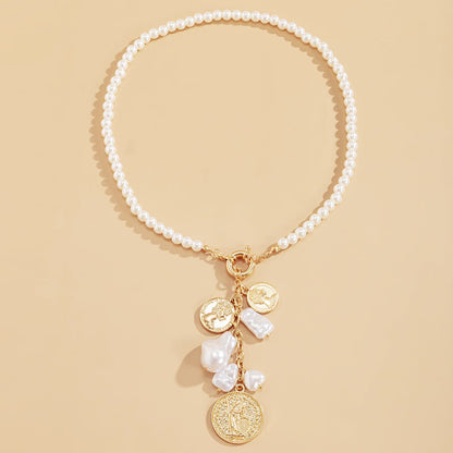 Pearl and 18K Gold-Plated Beaded Coin Pendant Necklace, gold pendant necklace for women, everyday style, styled look