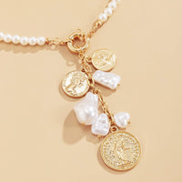 Imitation Pearl & Goldtone Beaded Coin Pendant Necklace