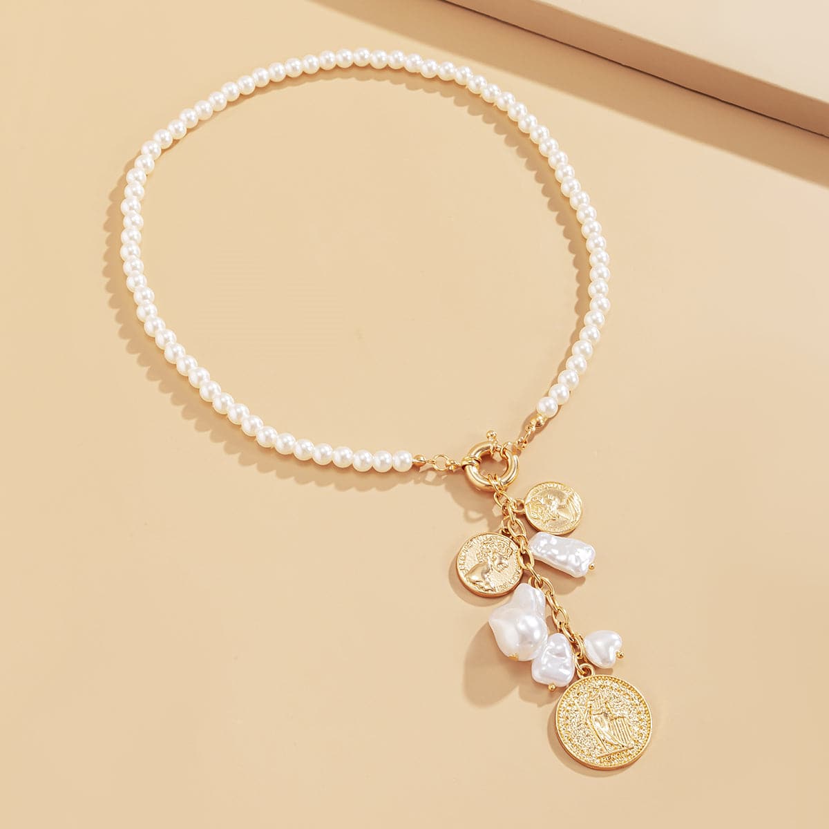 Pearl & 18K Gold-Plated Beaded Coin Pendant Necklace