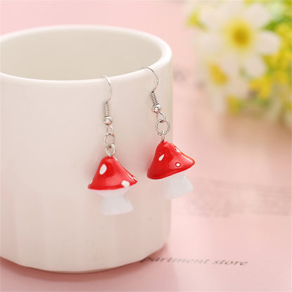 Red Resin and Silver-Plated Dot Mushroom Drop Earrings, silver drop earrings for women, everyday style, side view