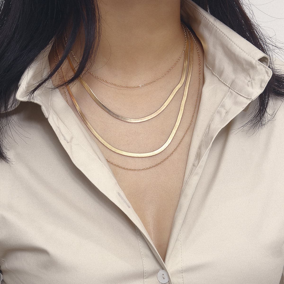18K Gold-Plated Snake Chain Layered Necklace, gold pendant necklace for women, everyday style, front view