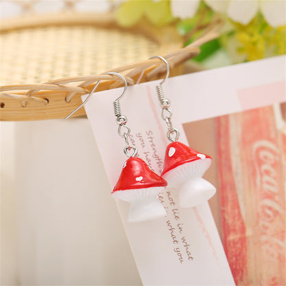 Red Resin & Silver-Plated Dot Mushroom Drop Earrings