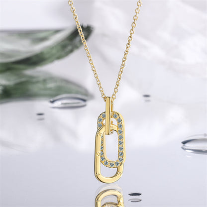 Cubic Zirconia and 18K Gold-Plated Interlocking Oval Pendant Necklace, gold pendant necklace for women, side view