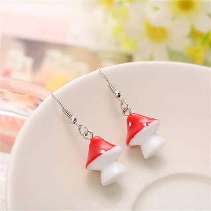 Red Resin & Silver-Plated Dot Mushroom Drop Earrings