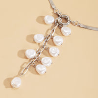 Imitation Pearl & Silvertone Ear of Wheat Pendant Necklace