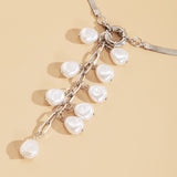 Imitation Pearl & Silvertone Ear of Wheat Pendant Necklace