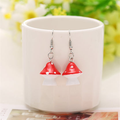 Red Resin & Silver-Plated Dot Mushroom Drop Earrings