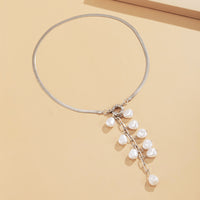 Imitation Pearl & Silvertone Ear of Wheat Pendant Necklace