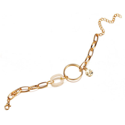 Beige Acrylic and 18K Gold-Plated Cable Chain Bracelet, gold bracelet for women, dainty minimalist design, detail close-up