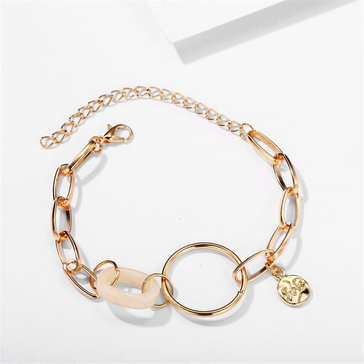 Beige Acrylic and 18K Gold-Plated Cable Chain Bracelet, gold bracelet for women, dainty minimalist design, styled look