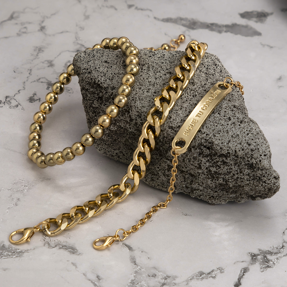 18K Gold-Plated ID Bracelet Set