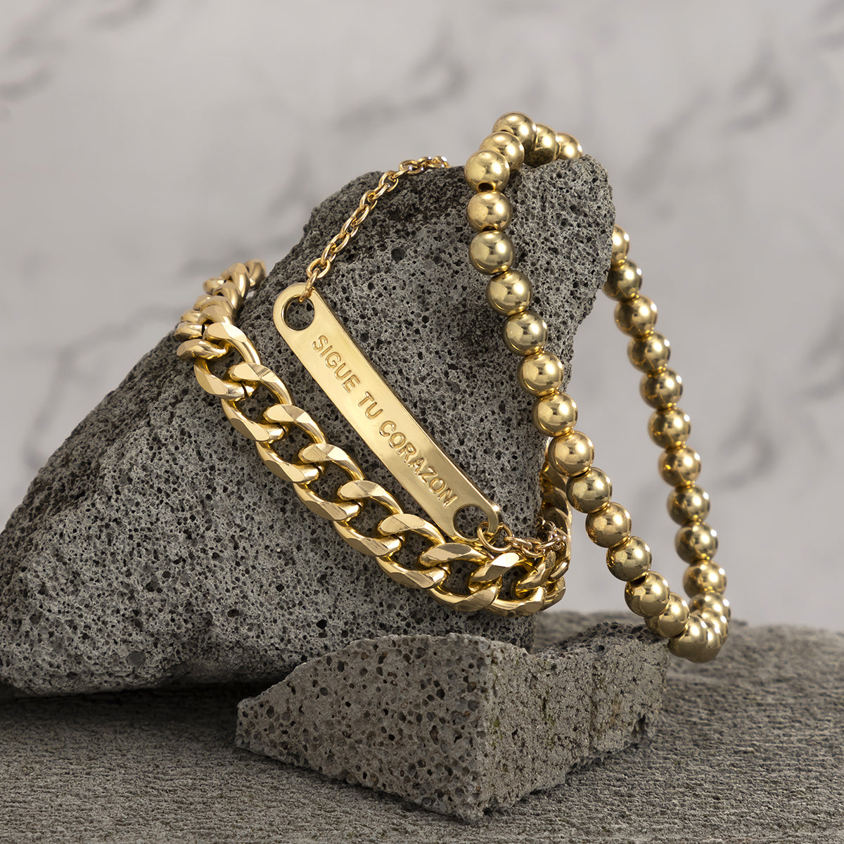 18K Gold-Plated ID Bracelet Set