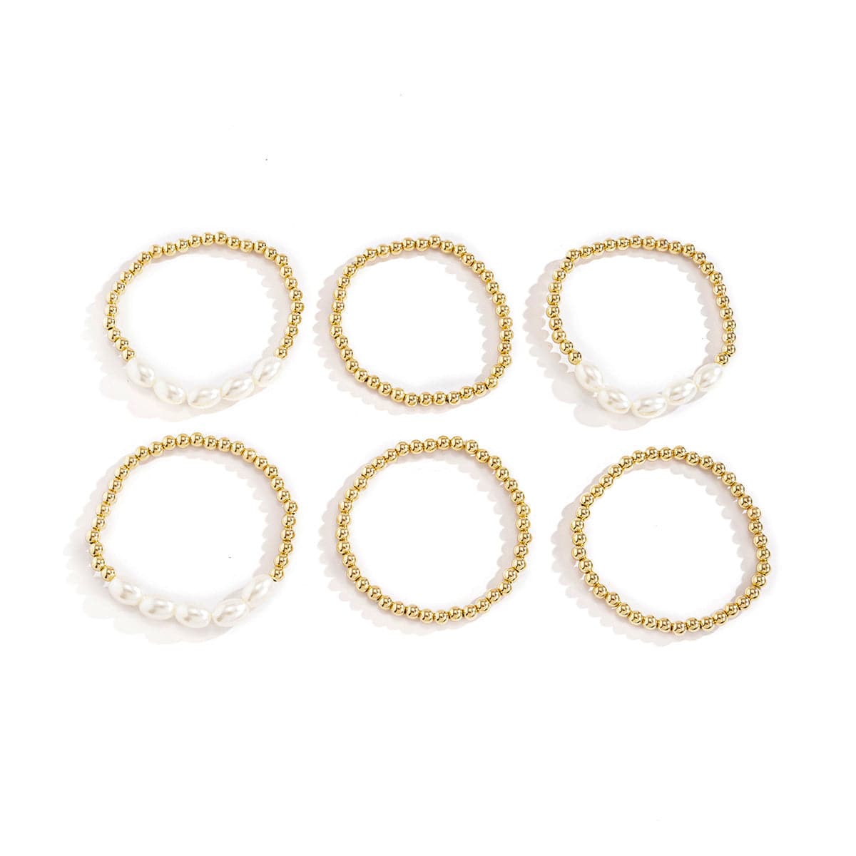 Pearl & 18K Gold Plated Beaded Stretch Bracelet Set