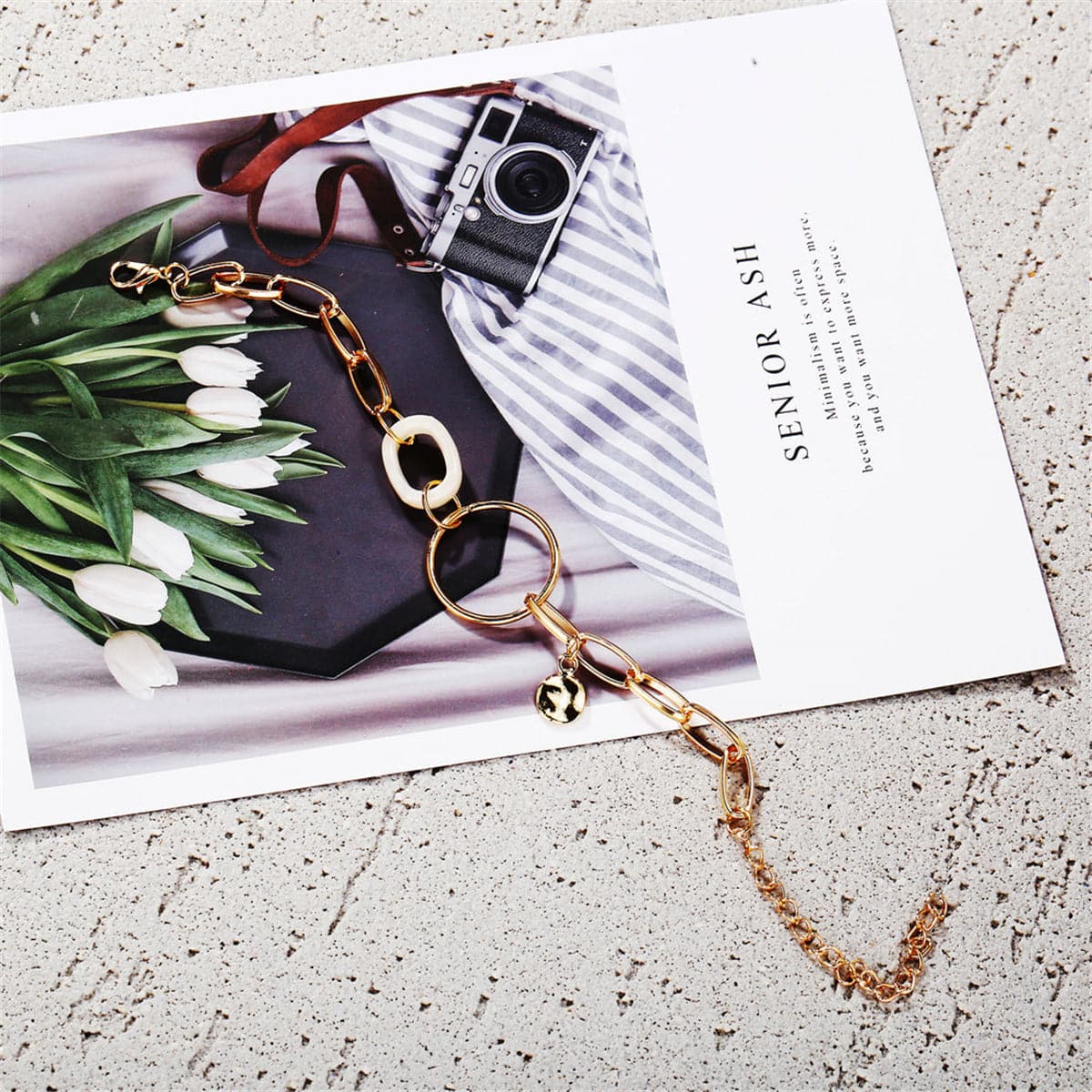 Beige Acrylic & 18K Gold-Plated Cable Chain Bracelet