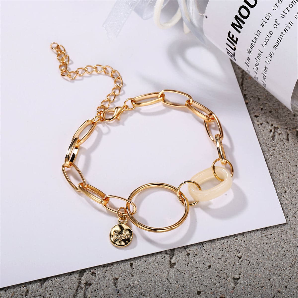 Beige Acrylic & 18K Gold-Plated Cable Chain Bracelet