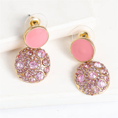Pink Enamel & Cubic Zirconia 18K Gold-Plated Round Drop Earring