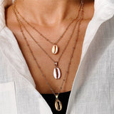Shell & Goldtone Triple Layered Pendant Necklace