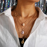 Shell & Goldtone Triple Layered Pendant Necklace