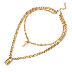 18K Gold-Plated Lock & Key Pendant Layer Necklace