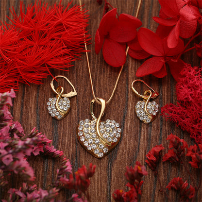 Cubic Zirconia and 18K Gold-Plated Heart Leverback Earrings Set, gold drop earrings for women, detail close-up