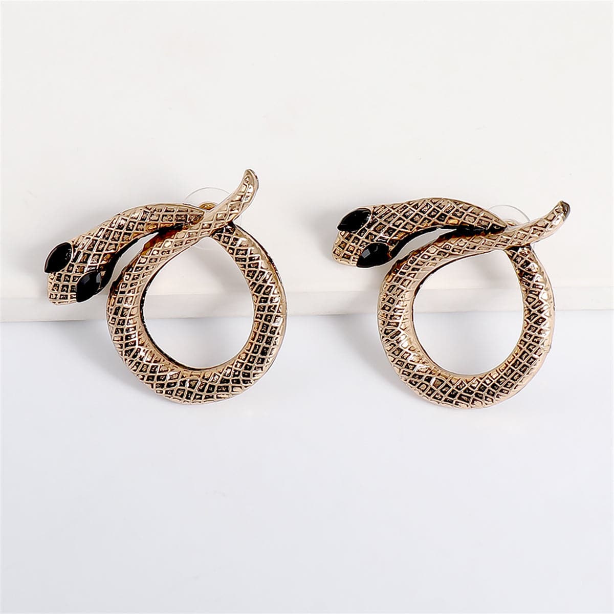 Cubic Zirconia & 18K Gold-Plated Snake Stud Earrings