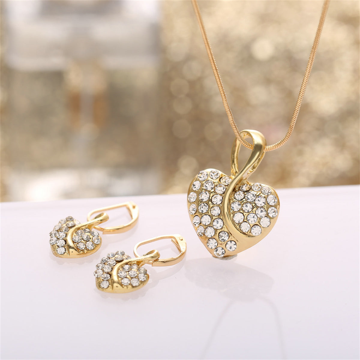 Cubic Zirconia & 18K Gold-Plated Heart Leverback Earrings Set