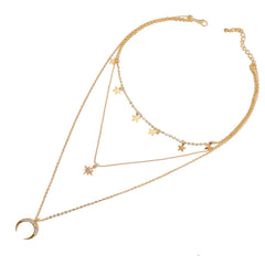 Cubic Zirconia & 18K Gold-Plated Moon & Star Station Layer Necklace