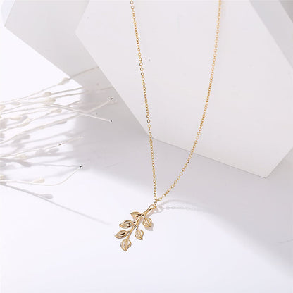 18K Gold-Plated Leaf Pendant Necklace, gold pendant necklace for women, elegant gift for her, front view