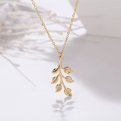 18K Gold-Plated Leaf Pendant Necklace, gold pendant necklace for women, elegant gift for her, lifestyle look