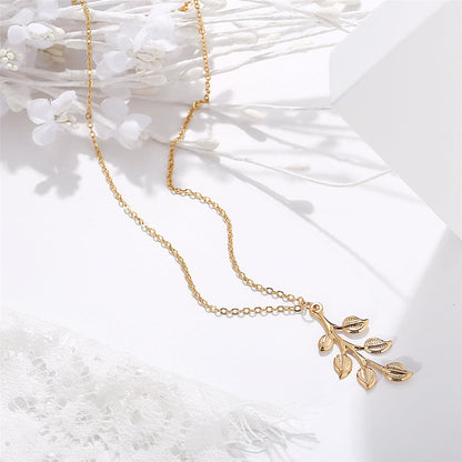 18K Gold-Plated Leaf Pendant Necklace, gold pendant necklace for women, elegant gift for her, styled look